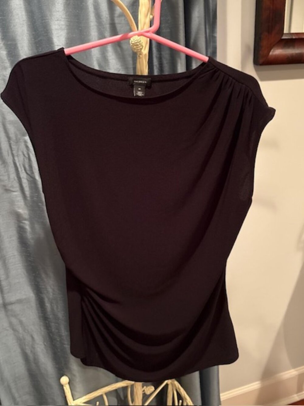Halogen Womens Black Draped Ruched Top Blouse Size Medium